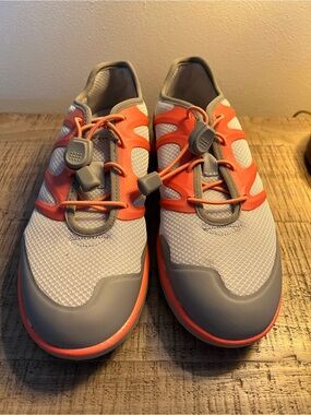 NEW-Xtratuf Gray & Coral Women's Slip Resistant, NonMarking Slip On Shoes. Sz 8